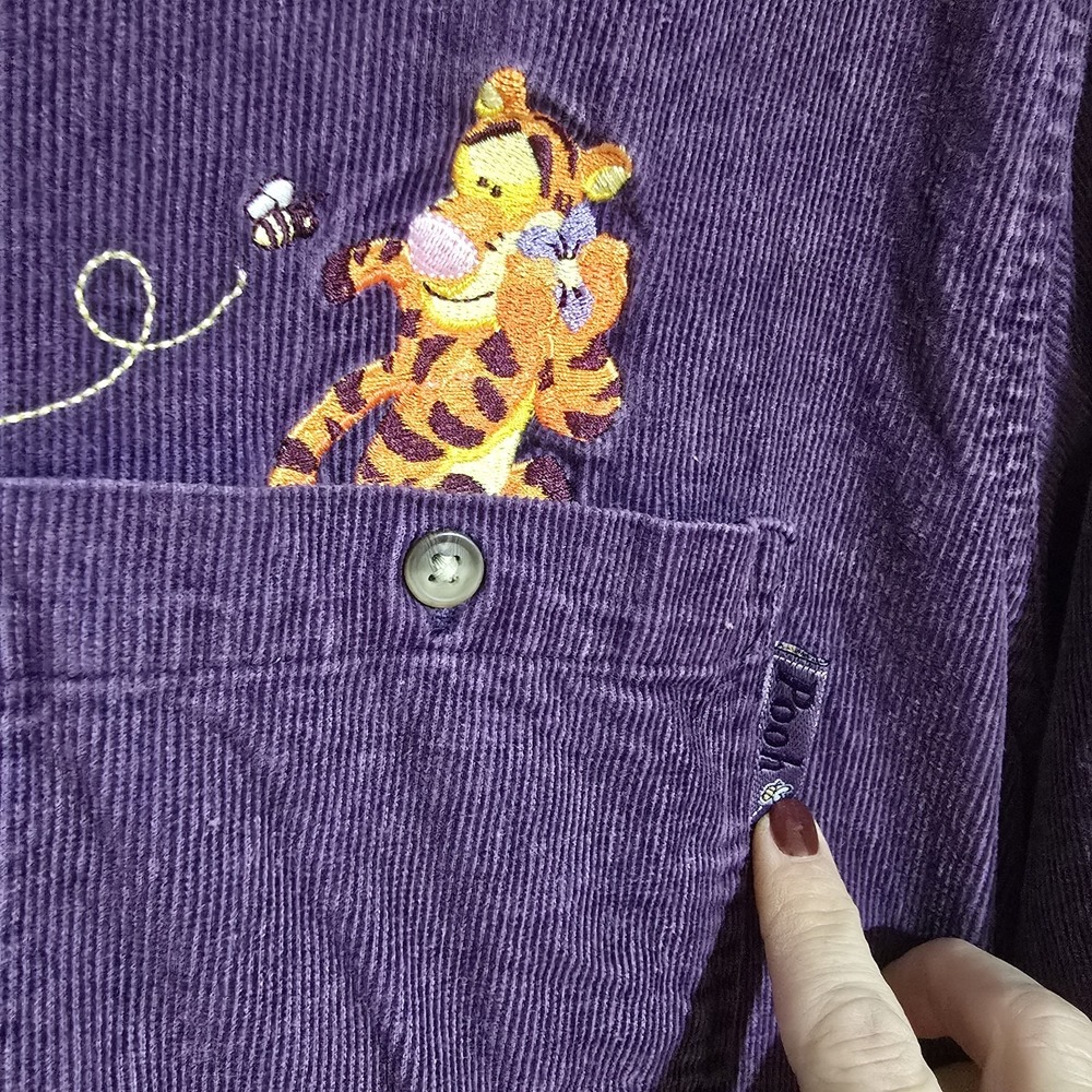 Disney Pooh Tiger Woman Purple Corduroy Button Up Shirt Sz‎ 26W/28w Vintage Y2K - Picture 4 of 10